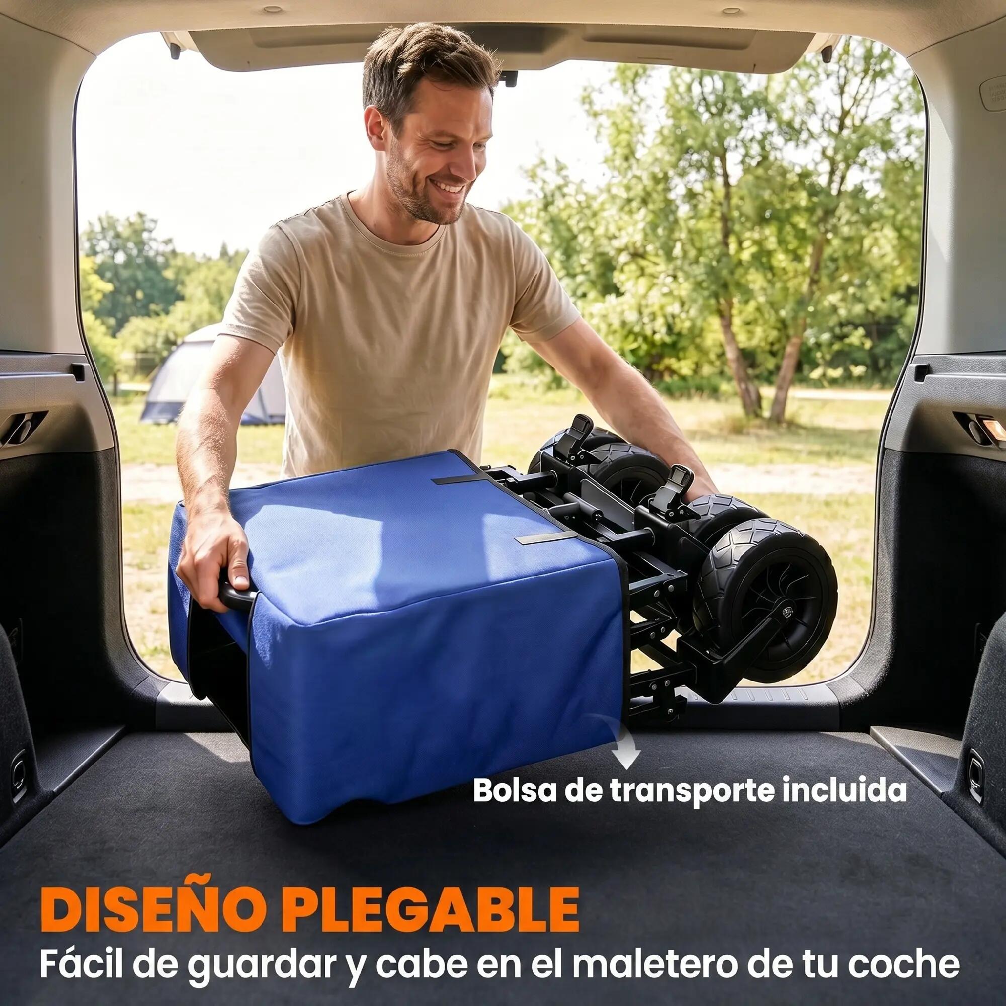 Chariot jardin pliable poignée réglable sac transport 100 kg bleu foncé 6/6