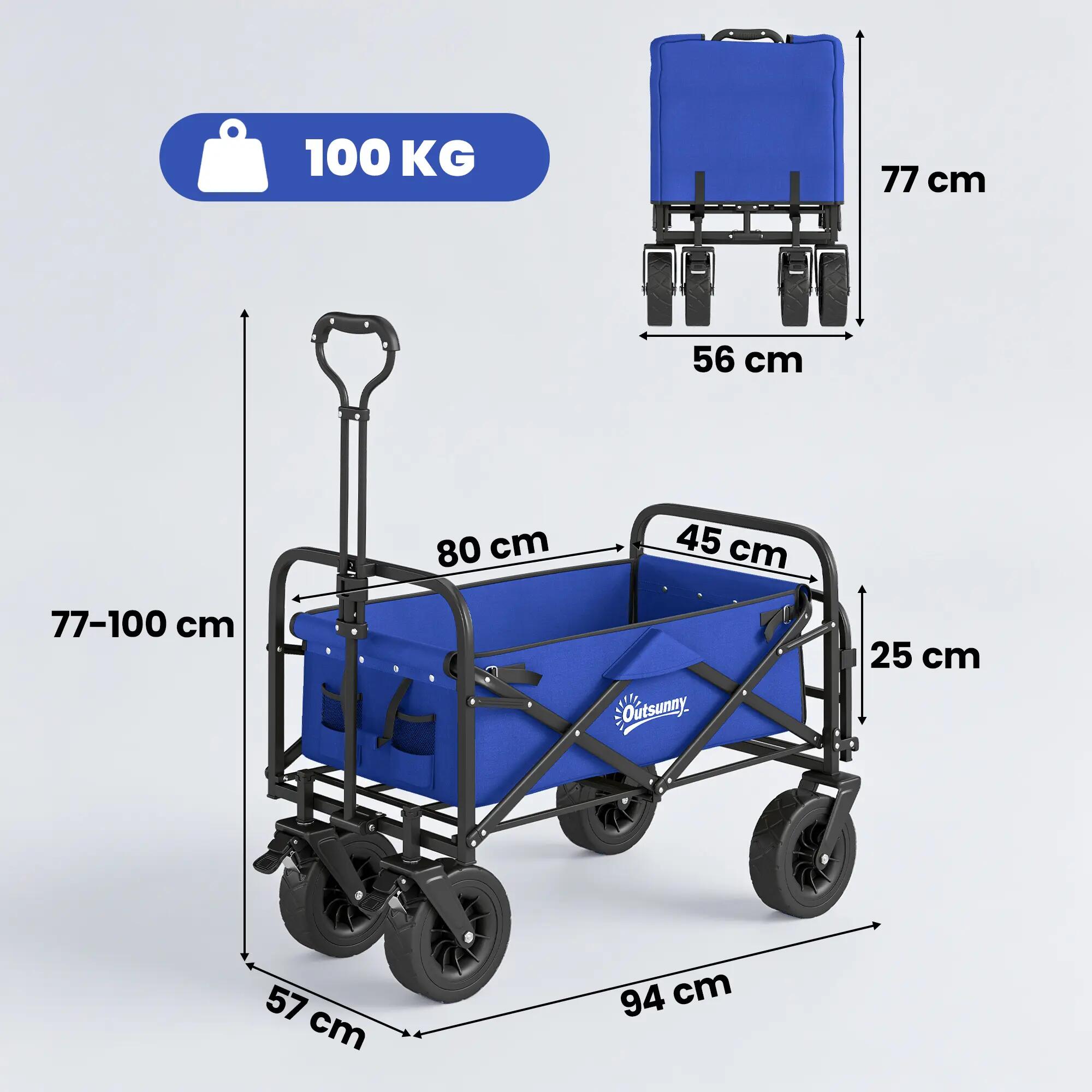 Chariot jardin pliable poignée réglable sac transport 100 kg bleu foncé 5/6