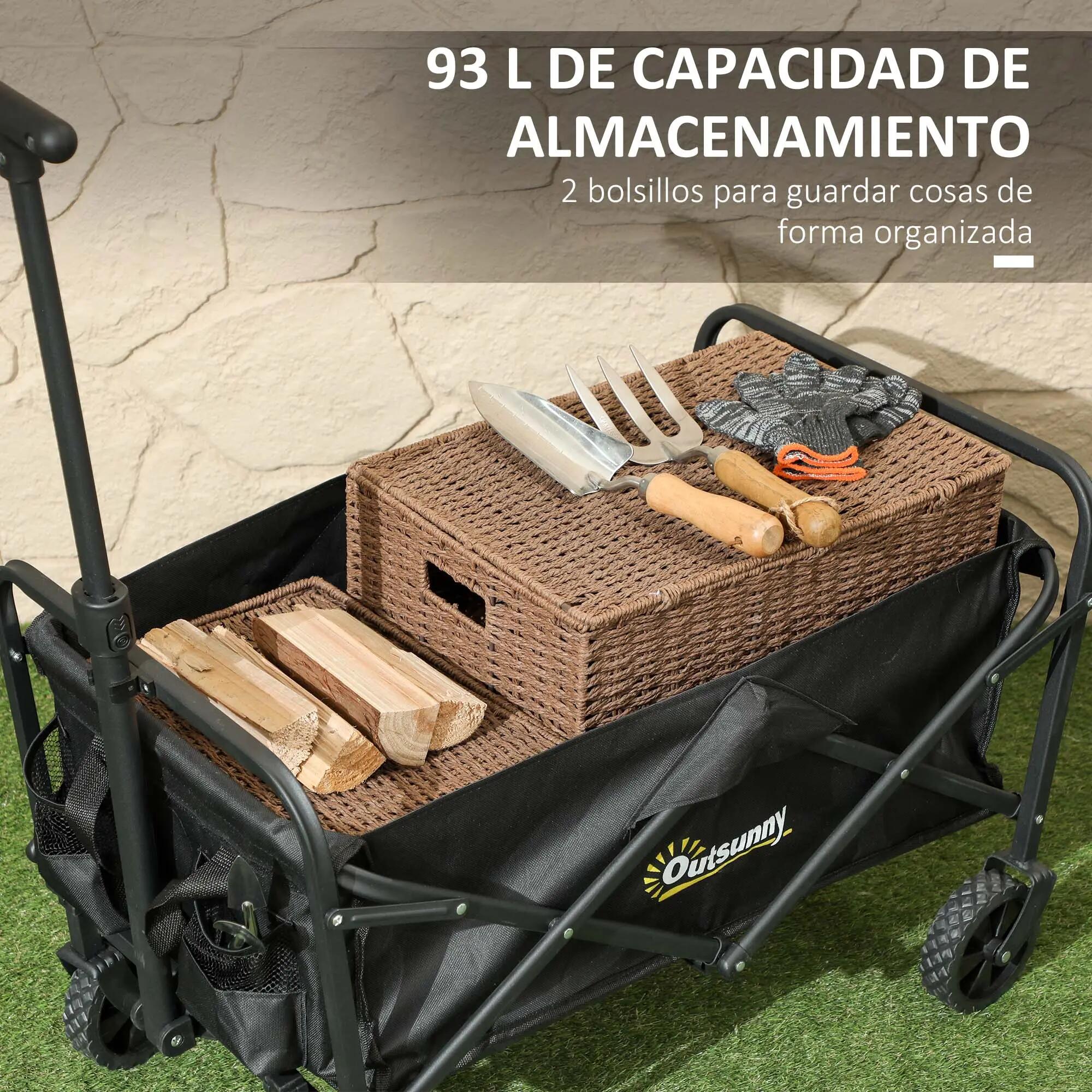 Chariot jardin pliable roues poignée télescopique 100 kg noir 64x42x27 cm 6/6