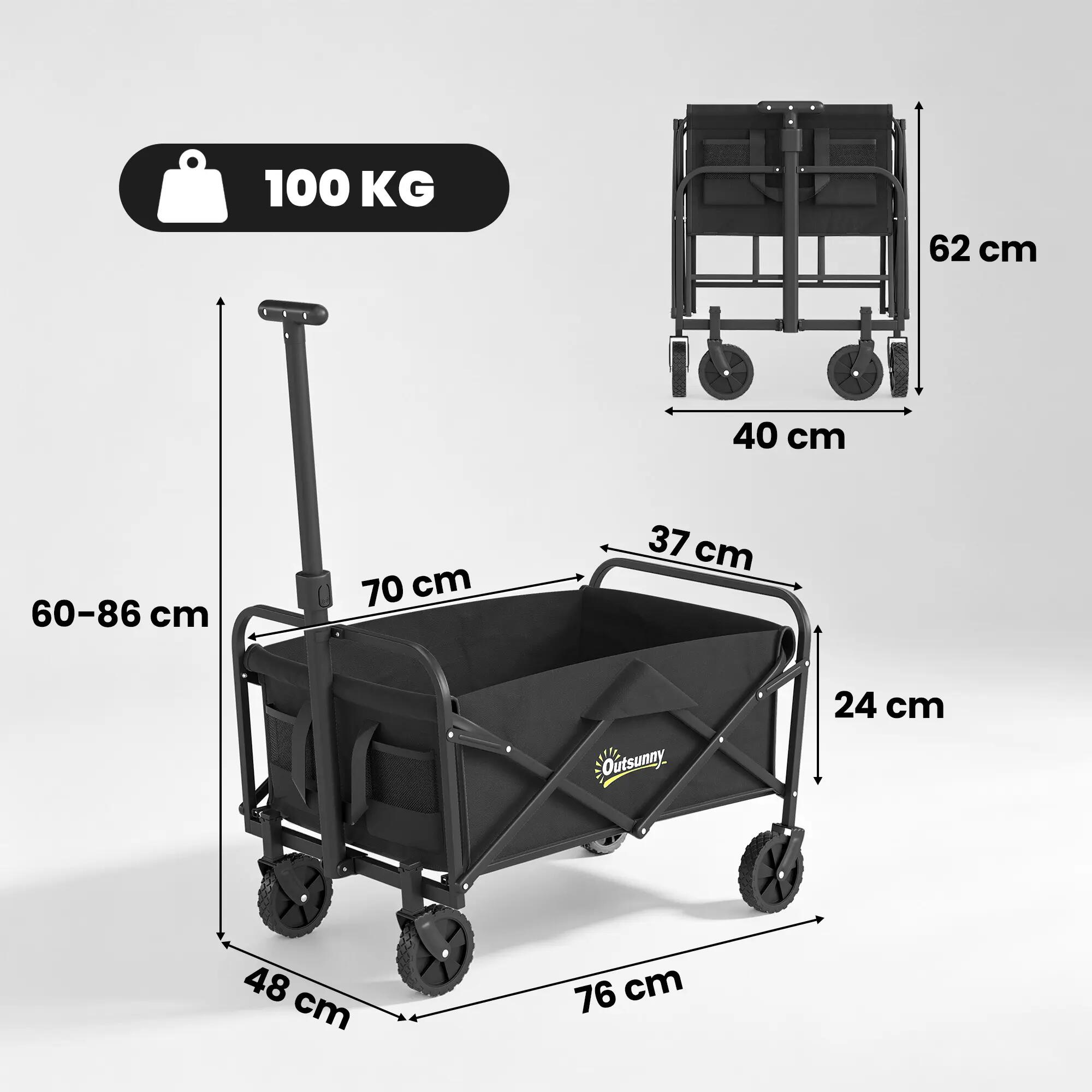 Chariot jardin pliable roues poignée télescopique 100 kg noir 64x42x27 cm 5/6