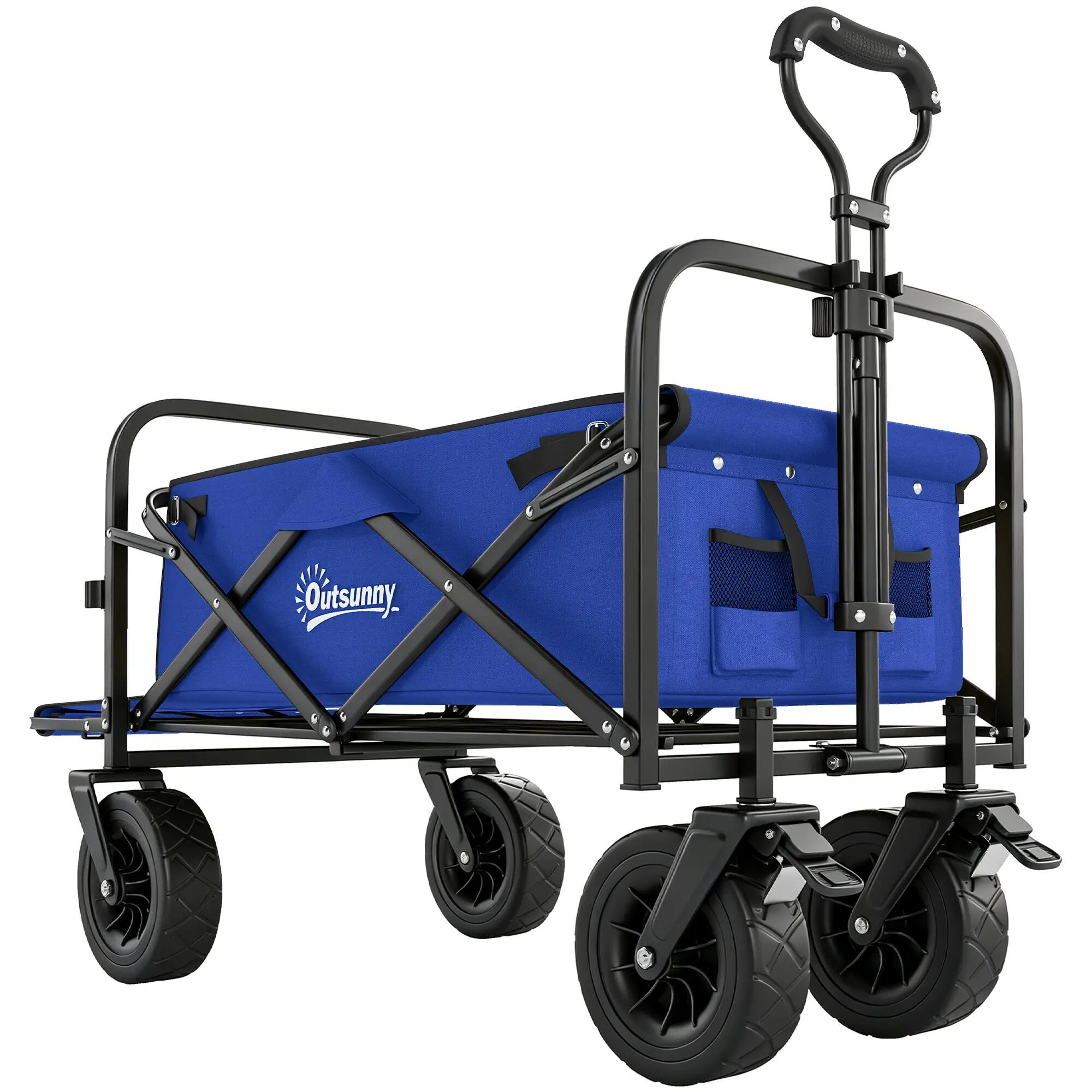 Chariot jardin pliable poignée réglable sac transport 100 kg bleu foncé 2/6
