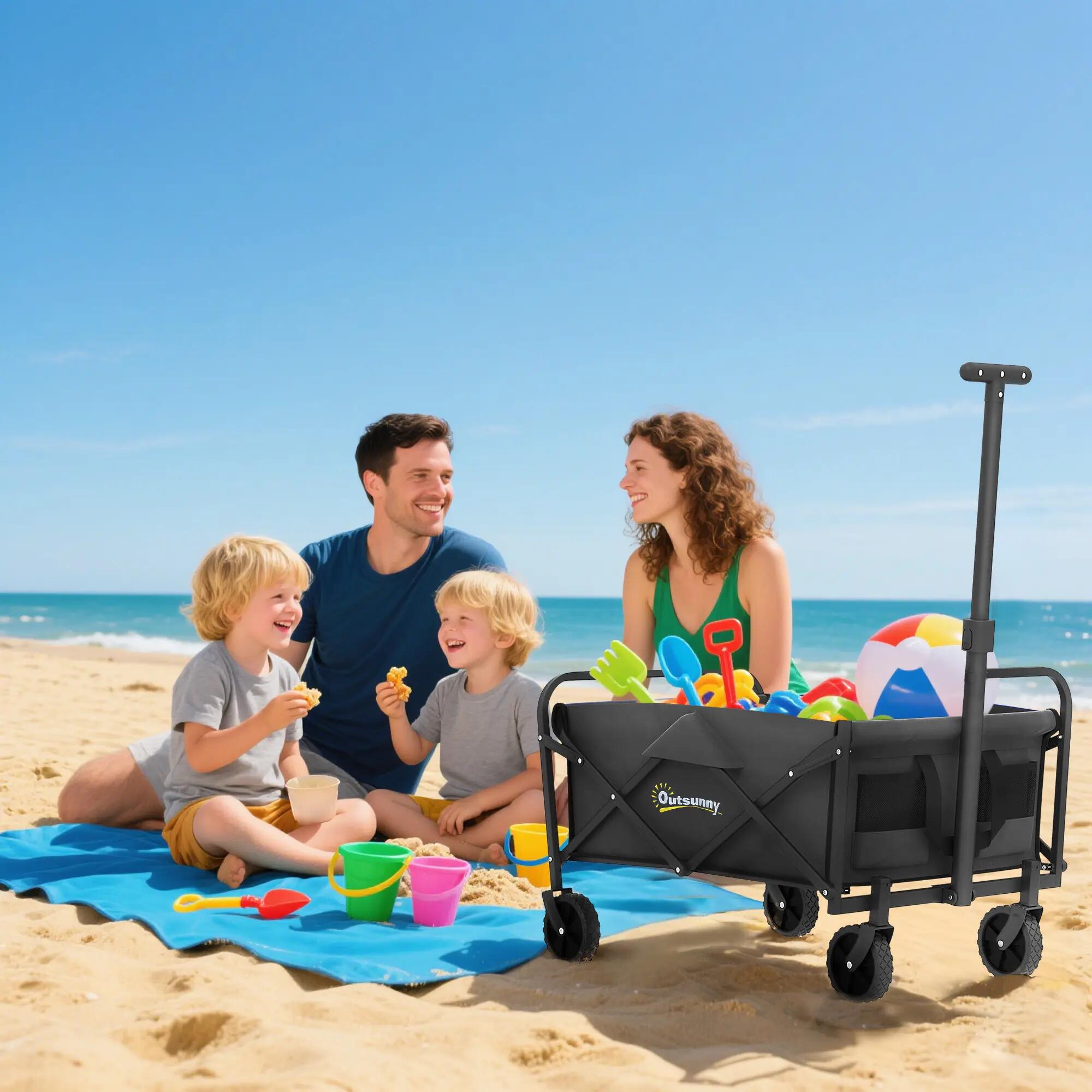 Chariot jardin pliable roues poignée télescopique 100 kg noir 64x42x27 cm 4/6