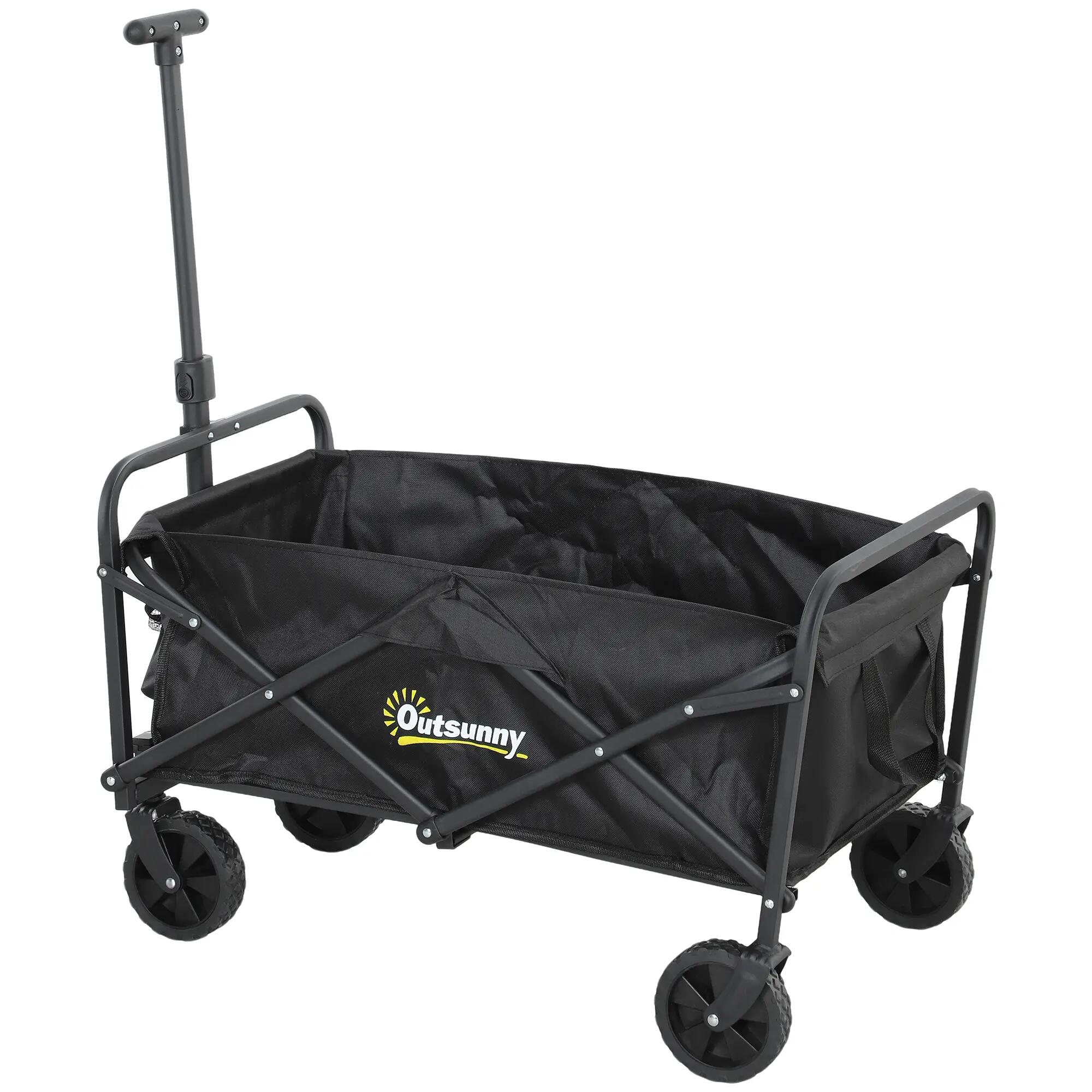 Chariot jardin pliable roues poignée télescopique 100 kg noir 64x42x27 cm 2/6