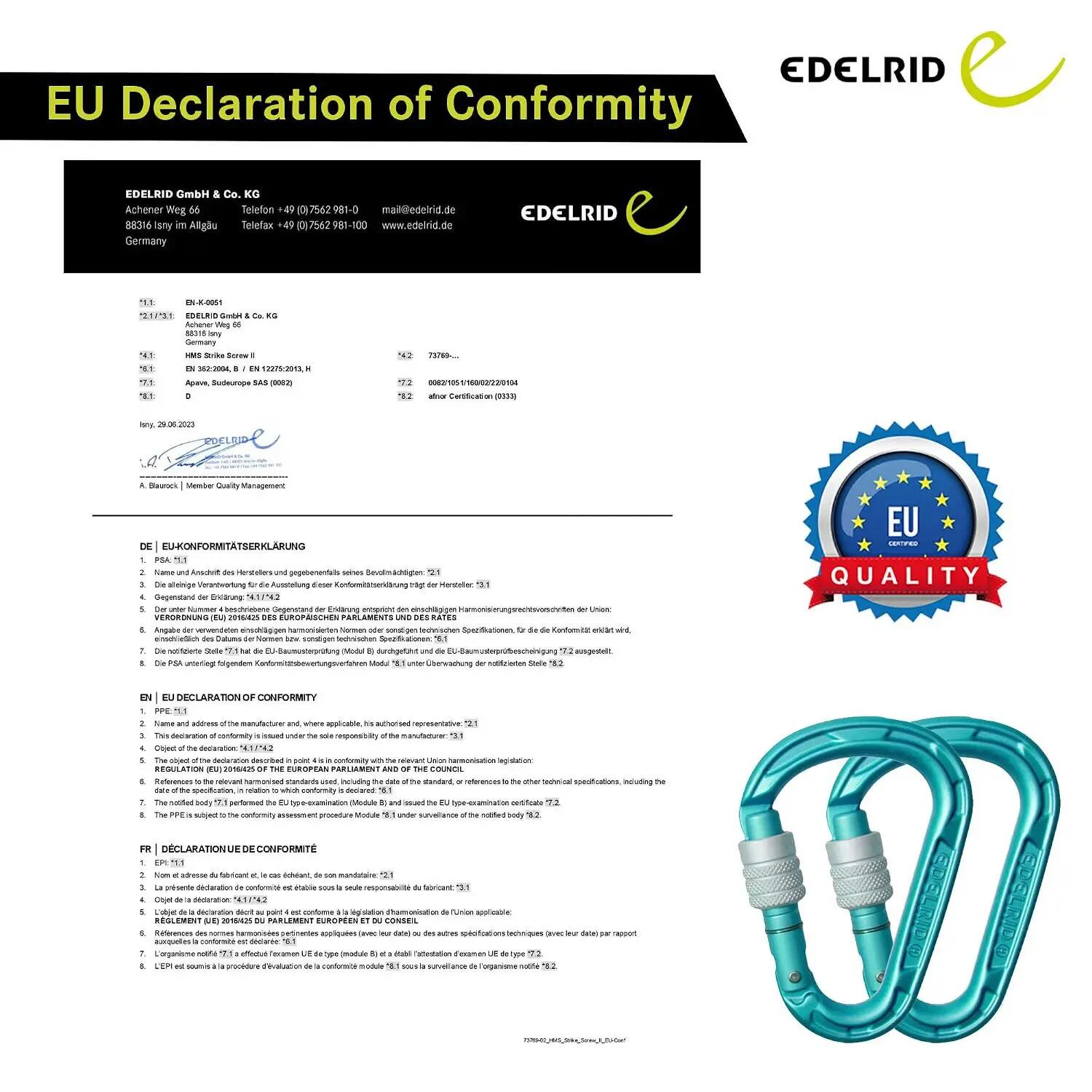 HMS Strike Screw eloxiert 23KN Carabiner, Pack of 2 -  4