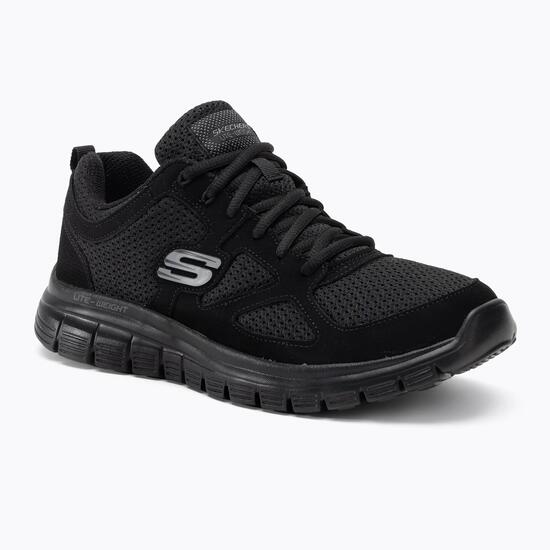 Chaussures fitness homme Skechers Burns 52635, cuir et mesh, noir