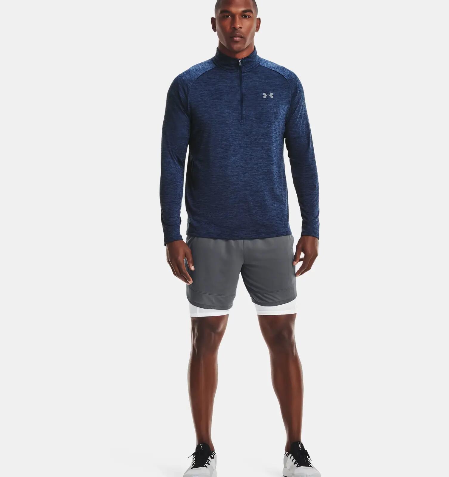 Under Armour Tech 2.0 Modrý Pánský 1/2 Zip Dlouhý Rukáv 3/8