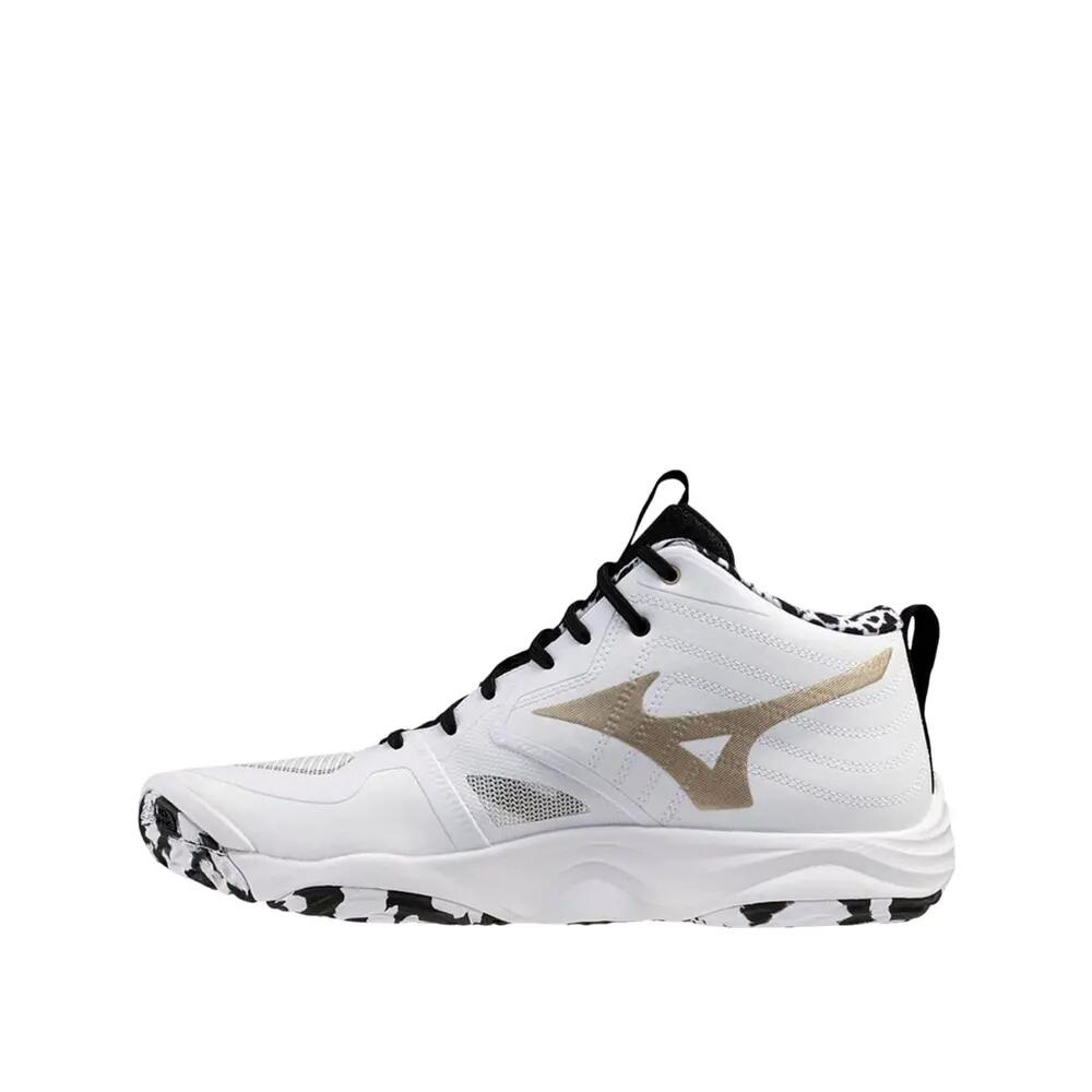Calçado de voleibol Mizuno Wave Momentum Elite MID Branco, Preto, Dourado 2/3