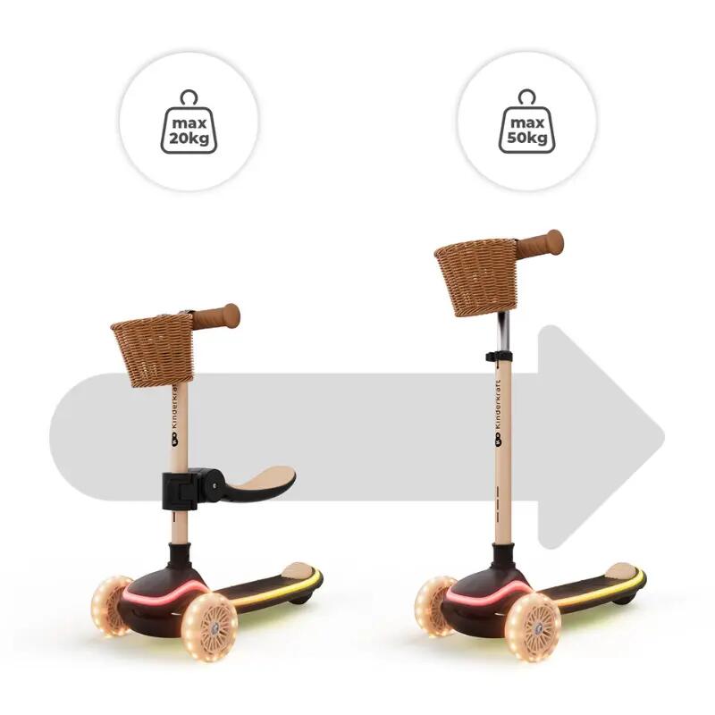Trotinetă  Kinderkraft RAKET UP, 3 Roți LED, cu șezut, BEIGE 9/13