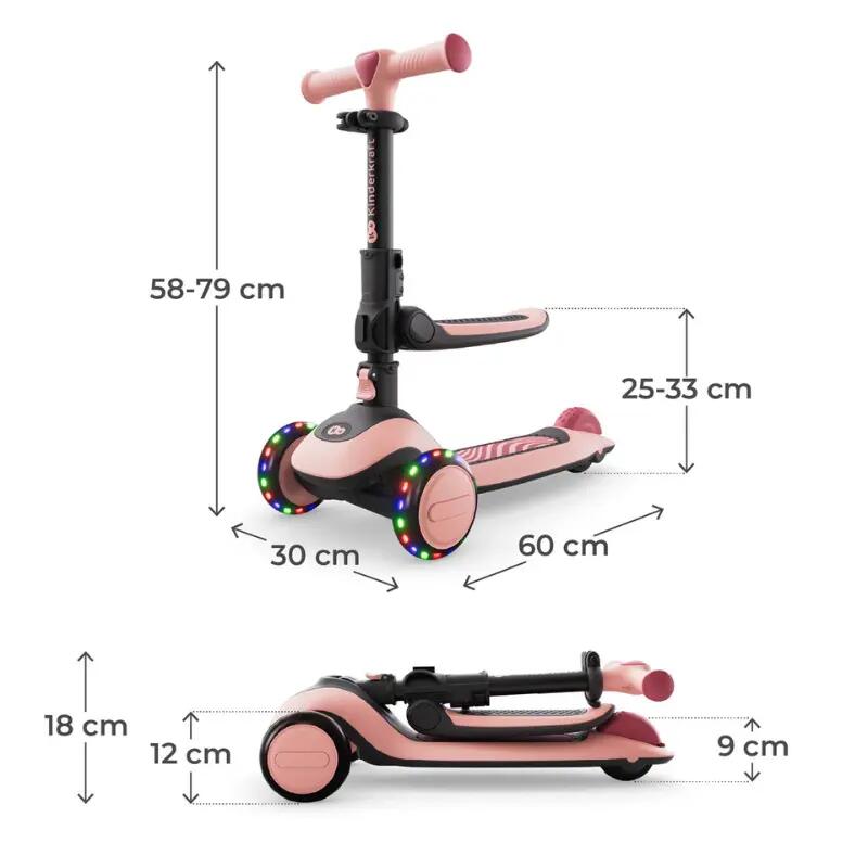 Trotinetă  Kinderkraft HALLEY 2, 3 Roți LED, cu șezut, ROSE PINK 13/15