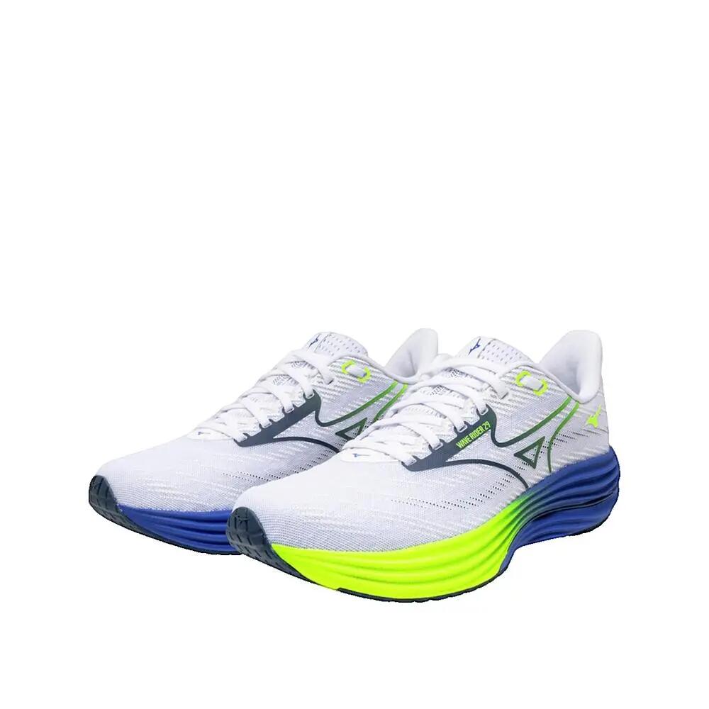 Chaussures de course Mizuno Wave Rider 29 Blanc/Estate Blue/Lightning Yellow 5/8