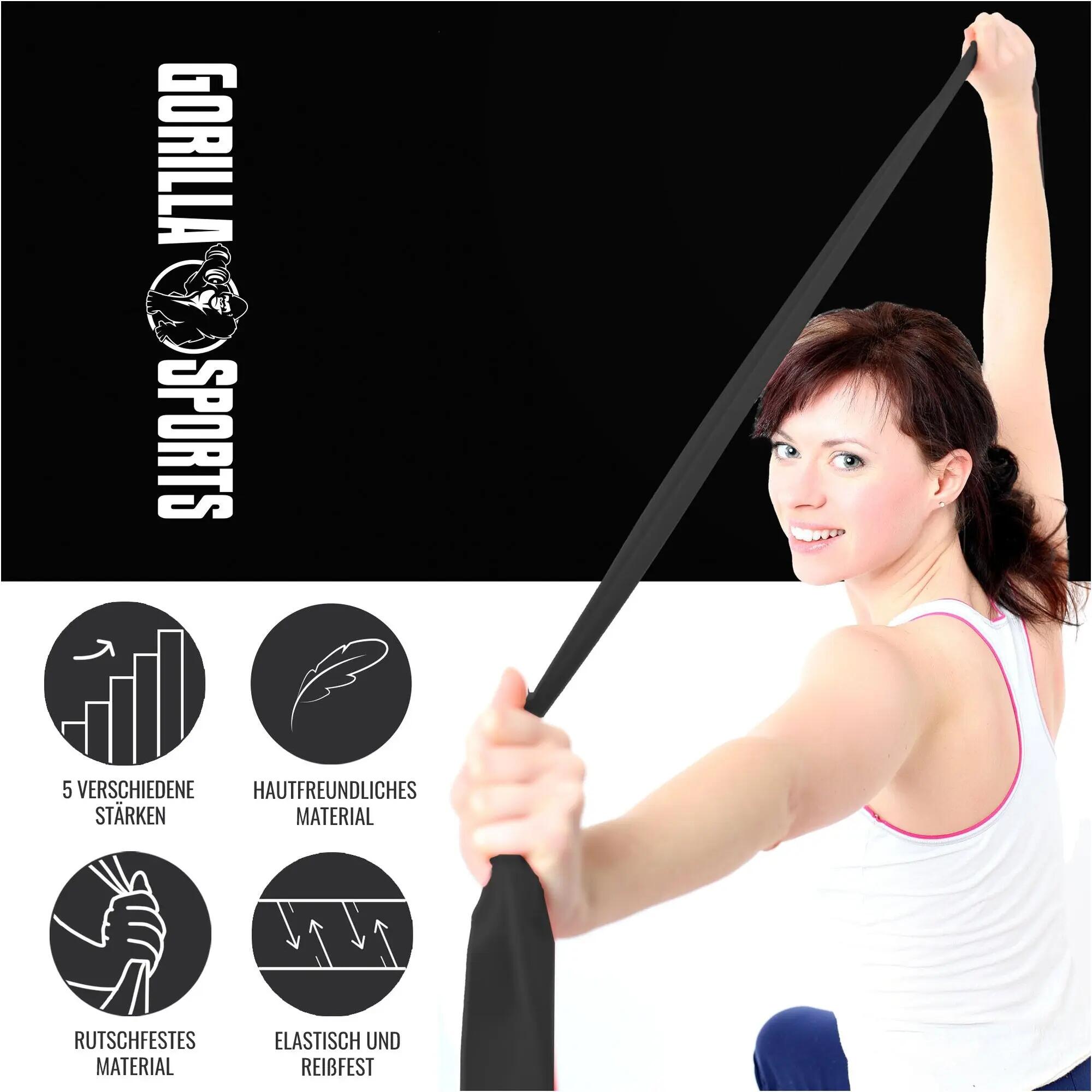 Bande élastique GORILLA SPORTS 120x15 cm latex 5 niveaux de résistance 2/8