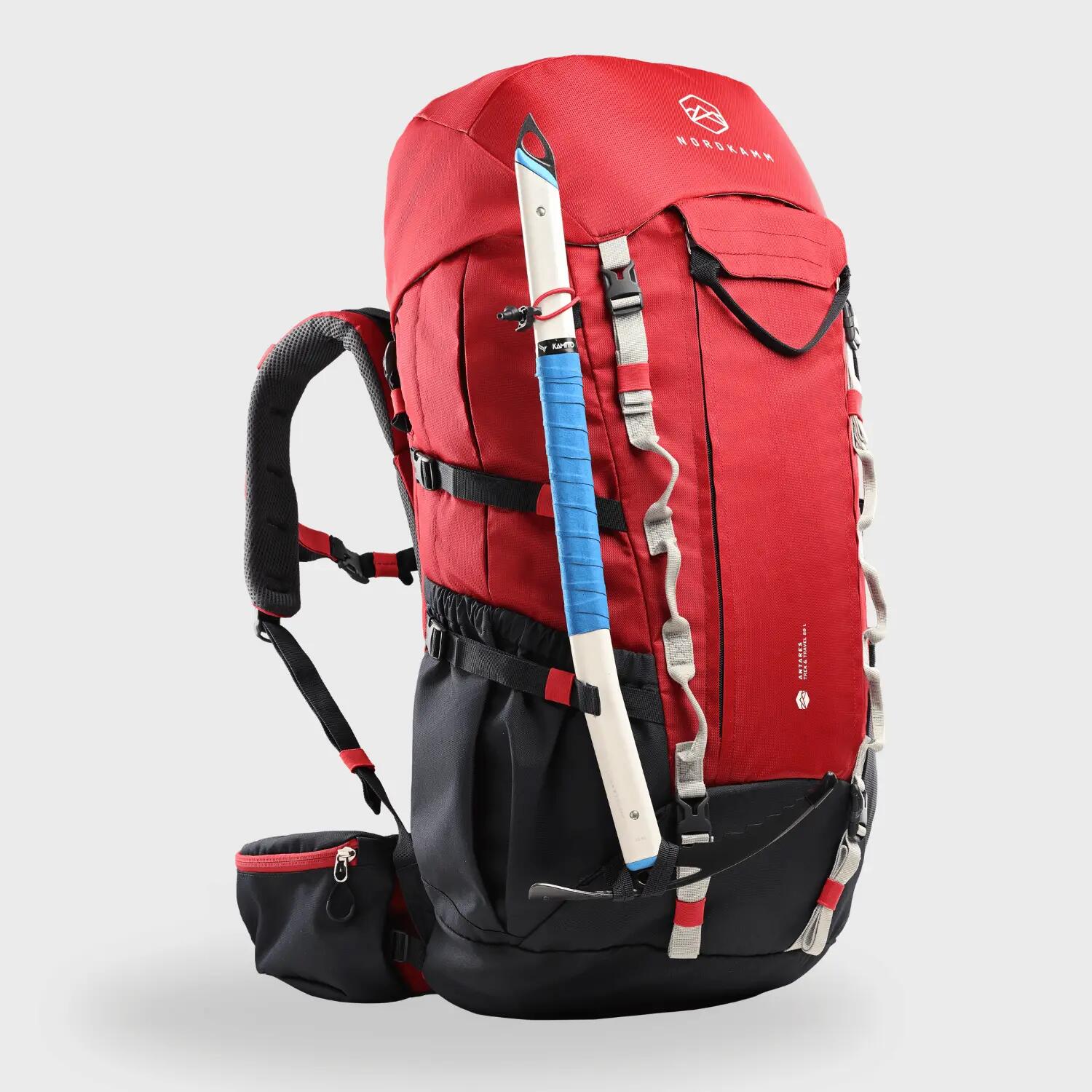 Sac à dos randonnée homme femme, sac à dos de trekking voyager 50 litres rouge 7/9
