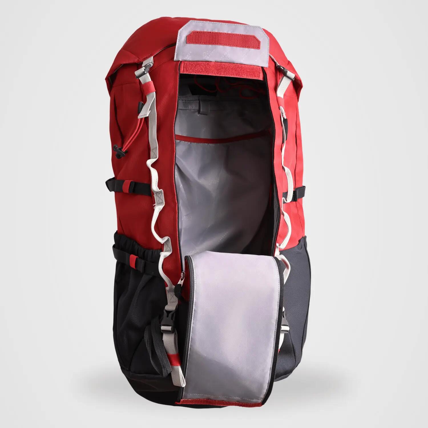 Sac à dos randonnée homme femme, sac à dos de trekking voyager 50 litres rouge 4/9
