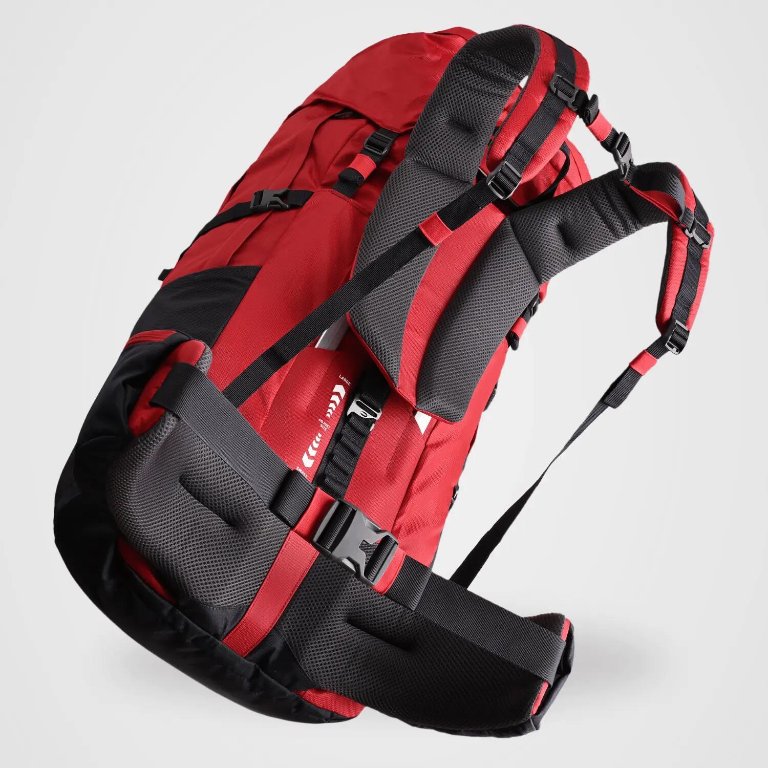 Sac à dos randonnée homme femme, sac à dos de trekking voyager 50 litres rouge 3/9