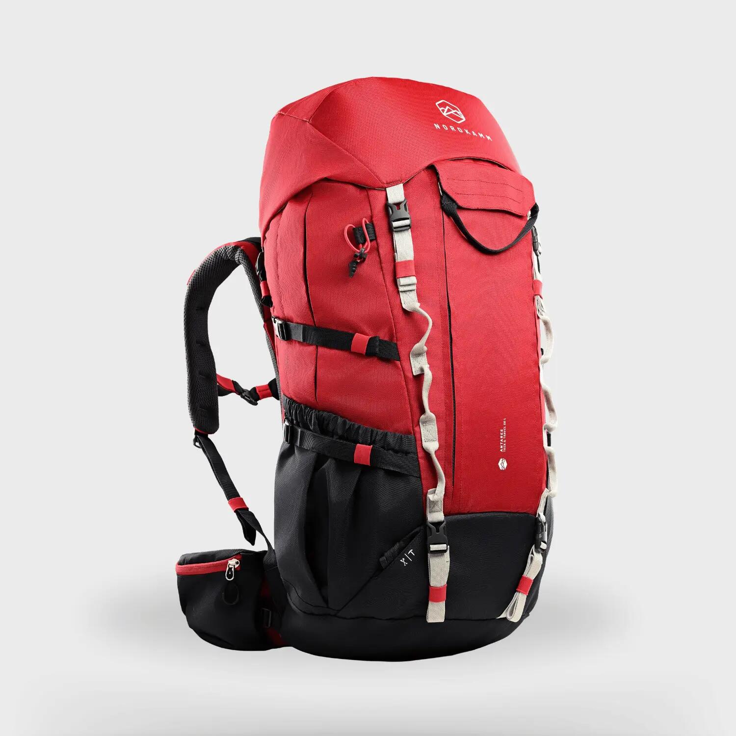 Sac à dos randonnée homme femme, sac à dos de trekking voyager 50 litres rouge 2/9