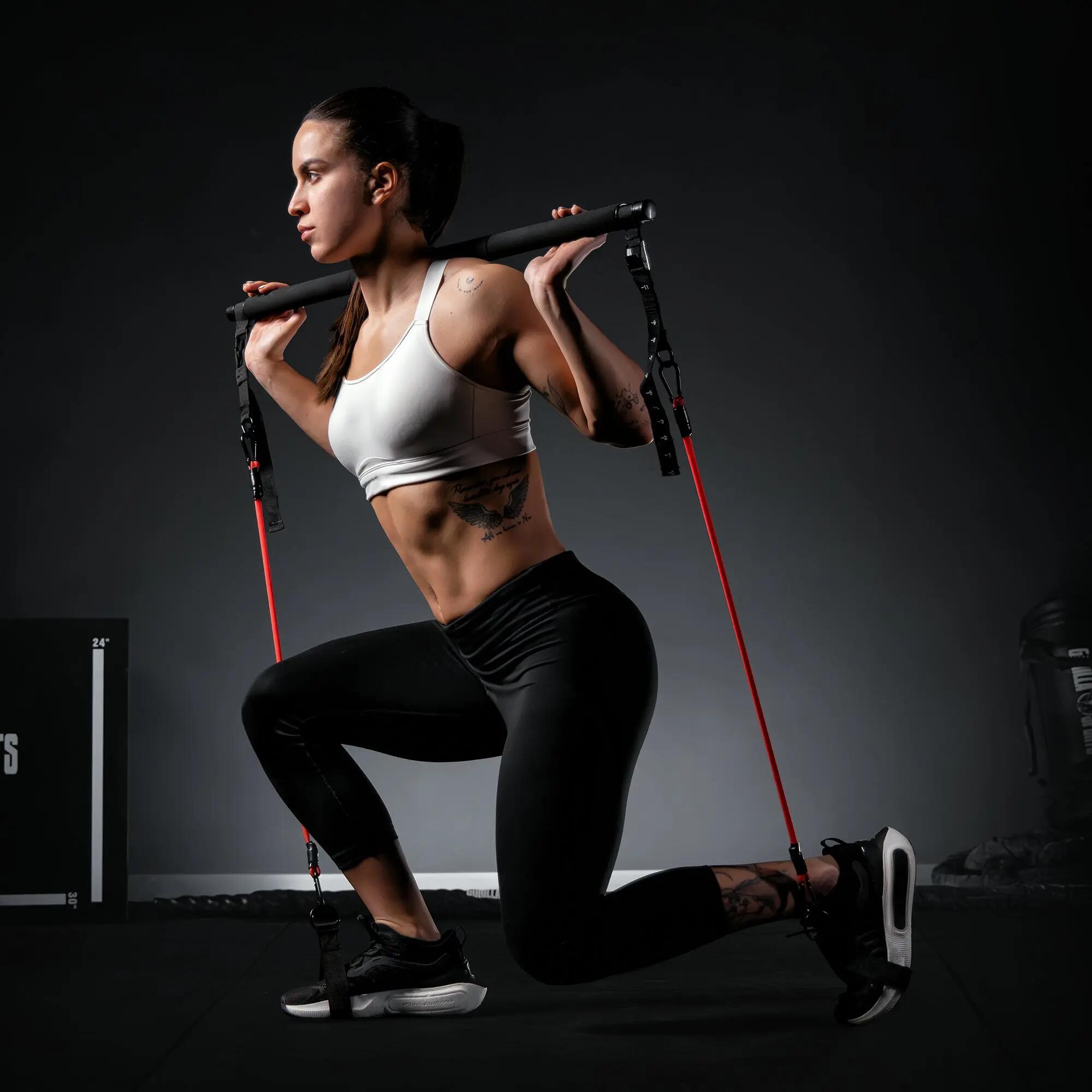 Set Barre de Pilates - Bande de Resistance Musculation avec Poteau, Fitness, Gym 10/12