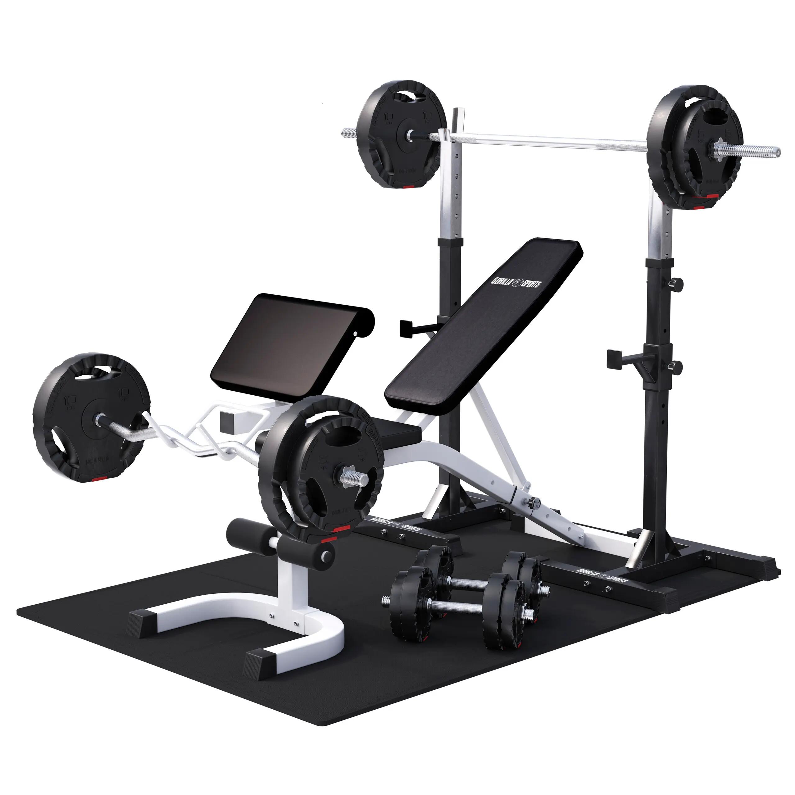 Fitnessbank - halterbank + Halterstangen met gewichten 100 kg 1/9