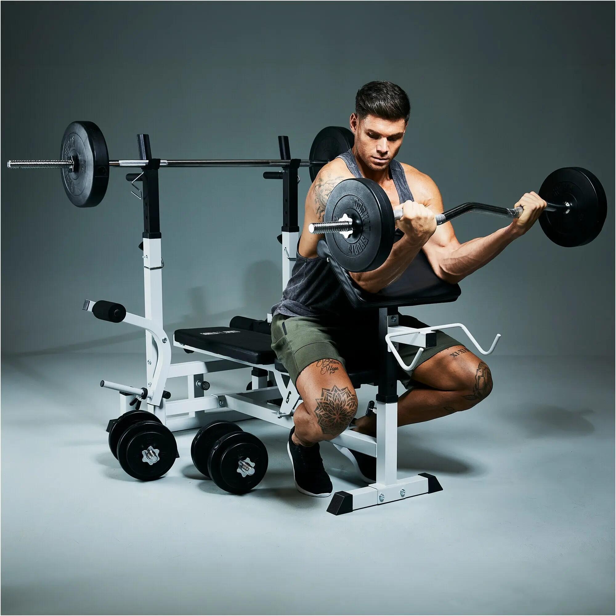 Universele Halterbank Wit - Inclusief curlrack en kabels - Fitnessbank - 9/12