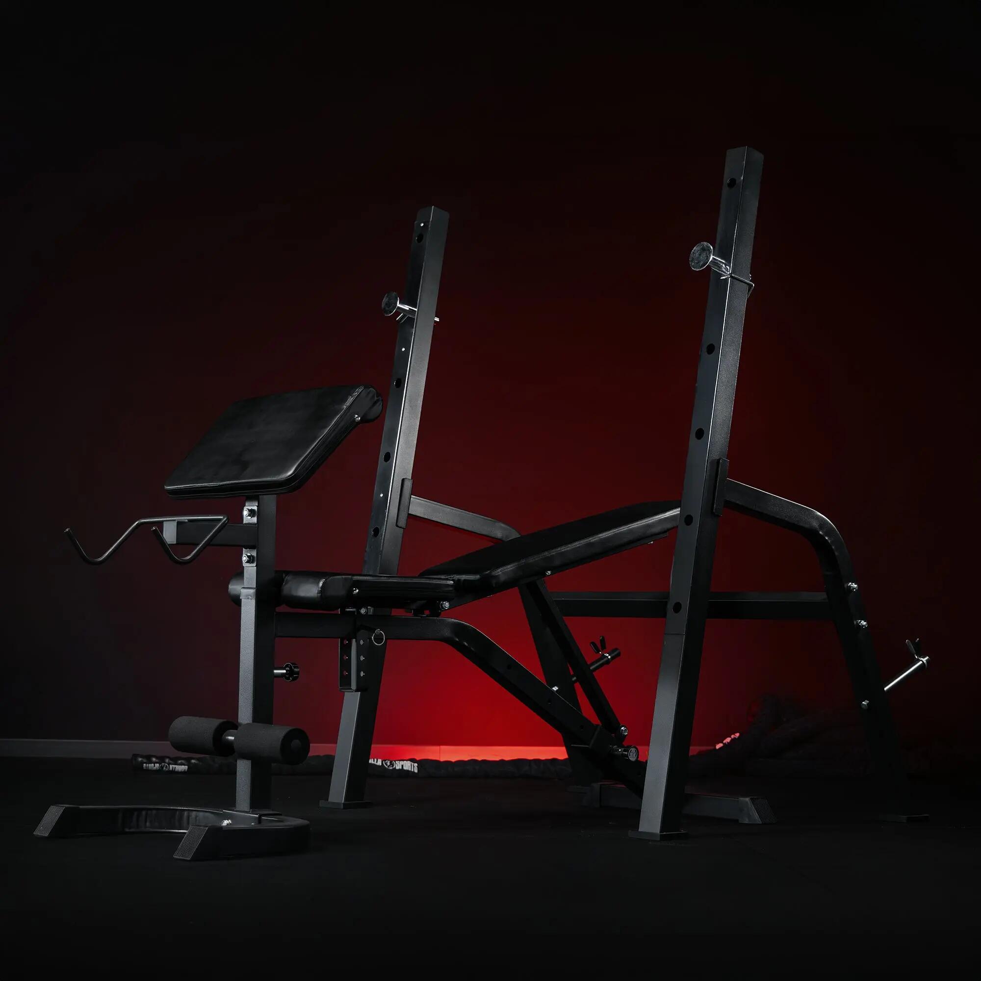 Halterbank met Squat Rack - Haltersteunen met 6 standen - Zwart 8/12
