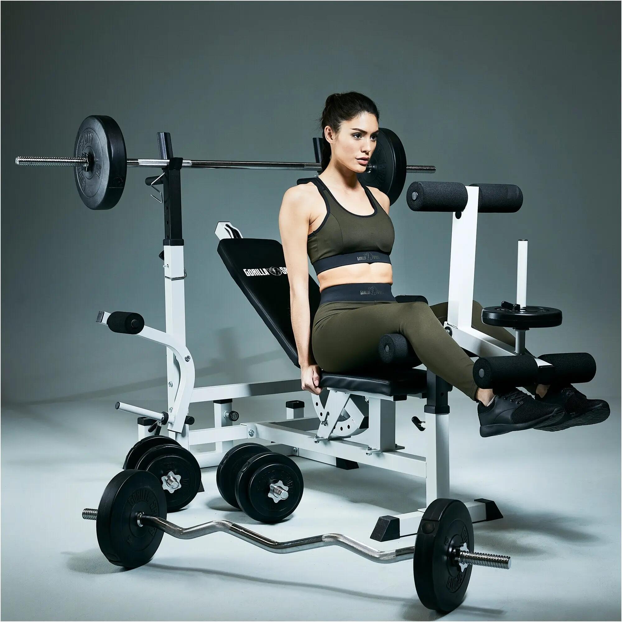Universele Halterbank Wit - Inclusief curlrack en kabels - Fitnessbank - 8/12