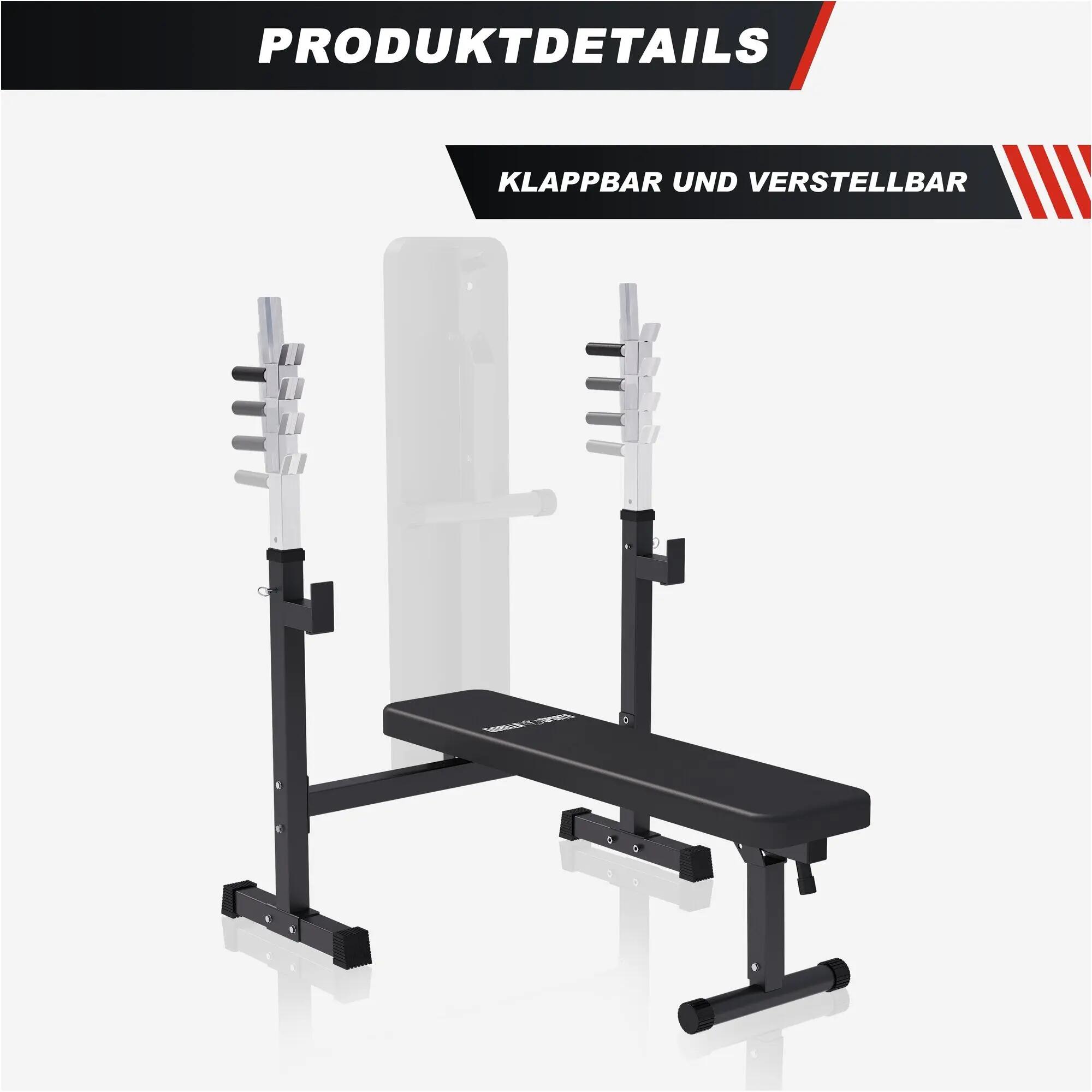 Hantelbank mit Gewichten - mit Ablage, Klappbar, 40/70/100 kg Set, Kraftstation 7/8