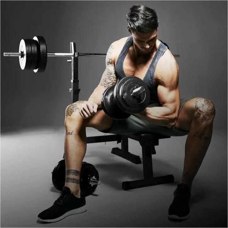 Verstelbare Halterbank - fitnessbank + 70 kg Halterset - gewichtenset - 11/11