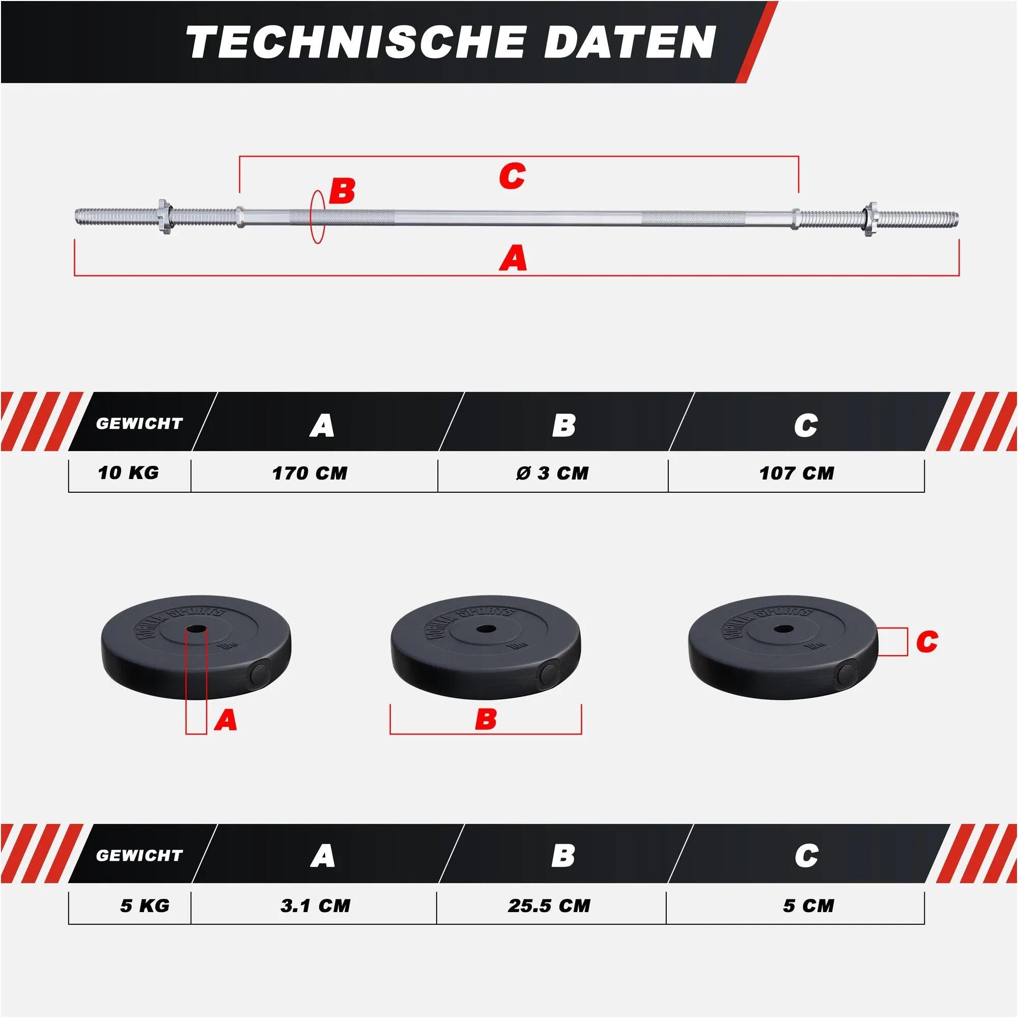 Hantelbank mit Gewichten - mit Ablage, Klappbar, 40/70/100 kg Set, Kraftstation 4/8