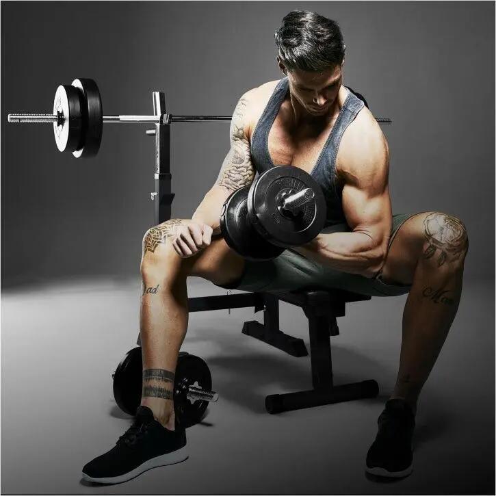 Banc de musculation Gorilla Sports + set d'haltères 97,5 kg noir 12/13