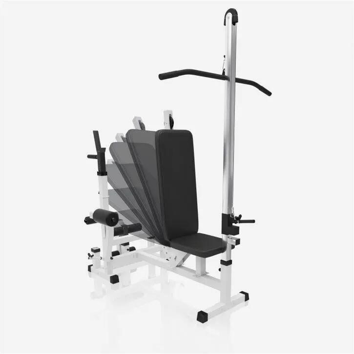 Gorilla Sports Universele Halterbank + Lat Pulley - Belastbaar tot 280 kg - Wit 4/12