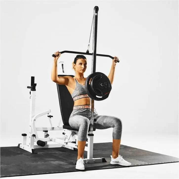 Gorilla Sports Universele Halterbank + Lat Pulley - Belastbaar tot 280 kg - Wit 10/12