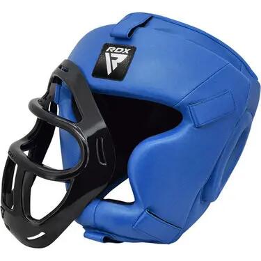 RDX T1 Combat Headgear Maya Hide Leather Blue, Removable Face Grill 5/8