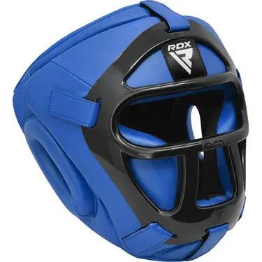 RDX T1 Combat Headgear Maya Hide Leather Blue, Removable Face Grill 2/8