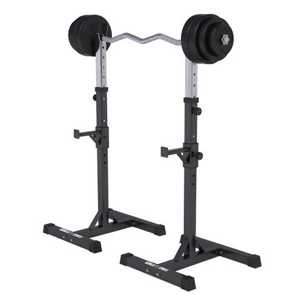 REPOSE HALTERES POUR HALTERES LONGS + SET D'HALTERES POIDS PLASTIQUE + BARRE CUR