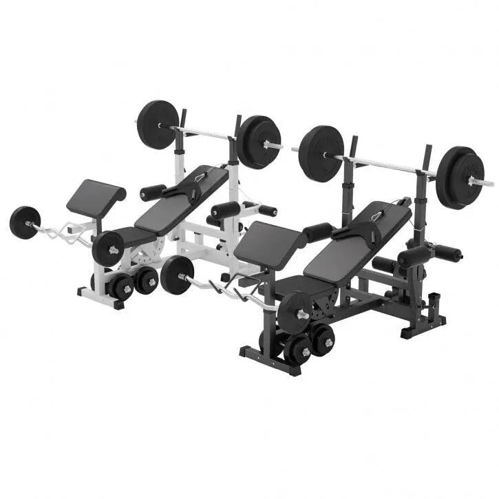 Universele Halterbank + 100 kg Halterset - Kunststof - Halterstang met 15/15