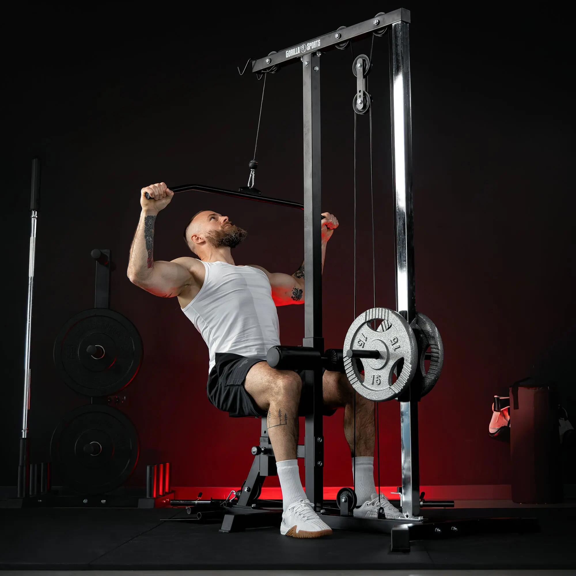 Station de tirage Gorilla Sports Latzugstation acier blanche 120x56x195 cm 11/13