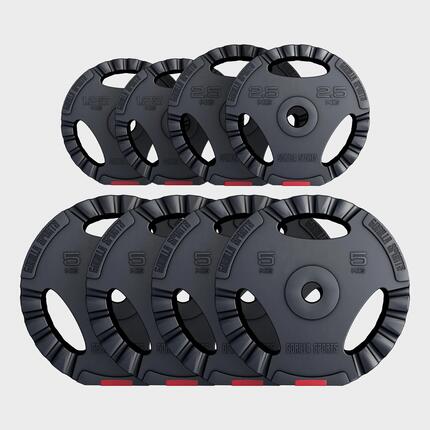 Lot de 8 disques de poids en plastique avec poignées - Poids total de 27,5 KG