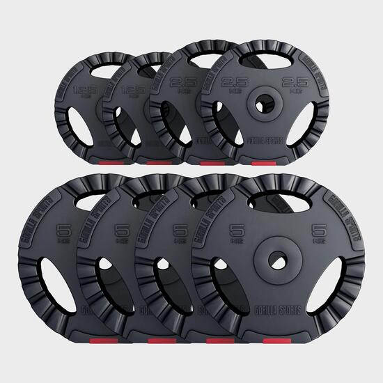Lot de 8 disques de poids en plastique avec poignées - Poids total de 27,5 KG