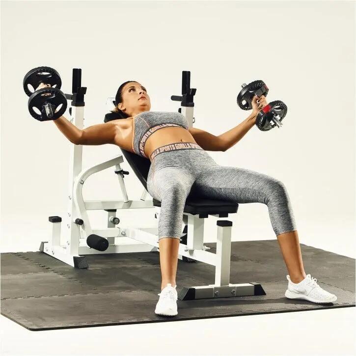 Banc de Musculation - Set Haltères 100kg, Avec Support, Banc d'Haltérophilie 14/15
