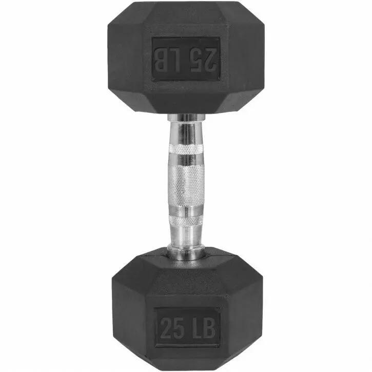 Haltère hexagonal Gorilla Sports 10 kg caoutchouc noir poignée chromée 3/10