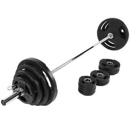 Haltères olympiques Gorilla Sports - barre 218 cm, disques caoutchouc