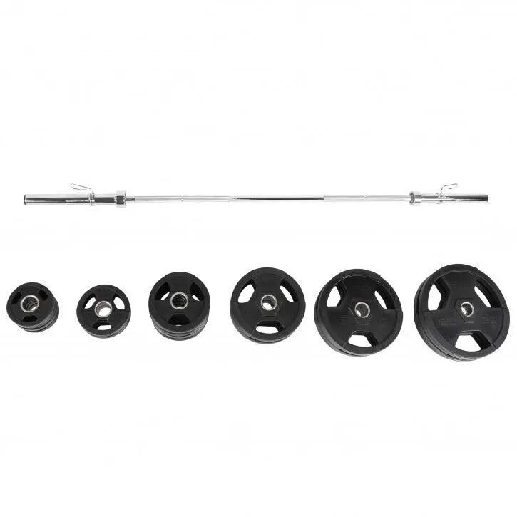 Haltères olympiques Gorilla Sports - barre 218 cm, disques caoutchouc 4/8