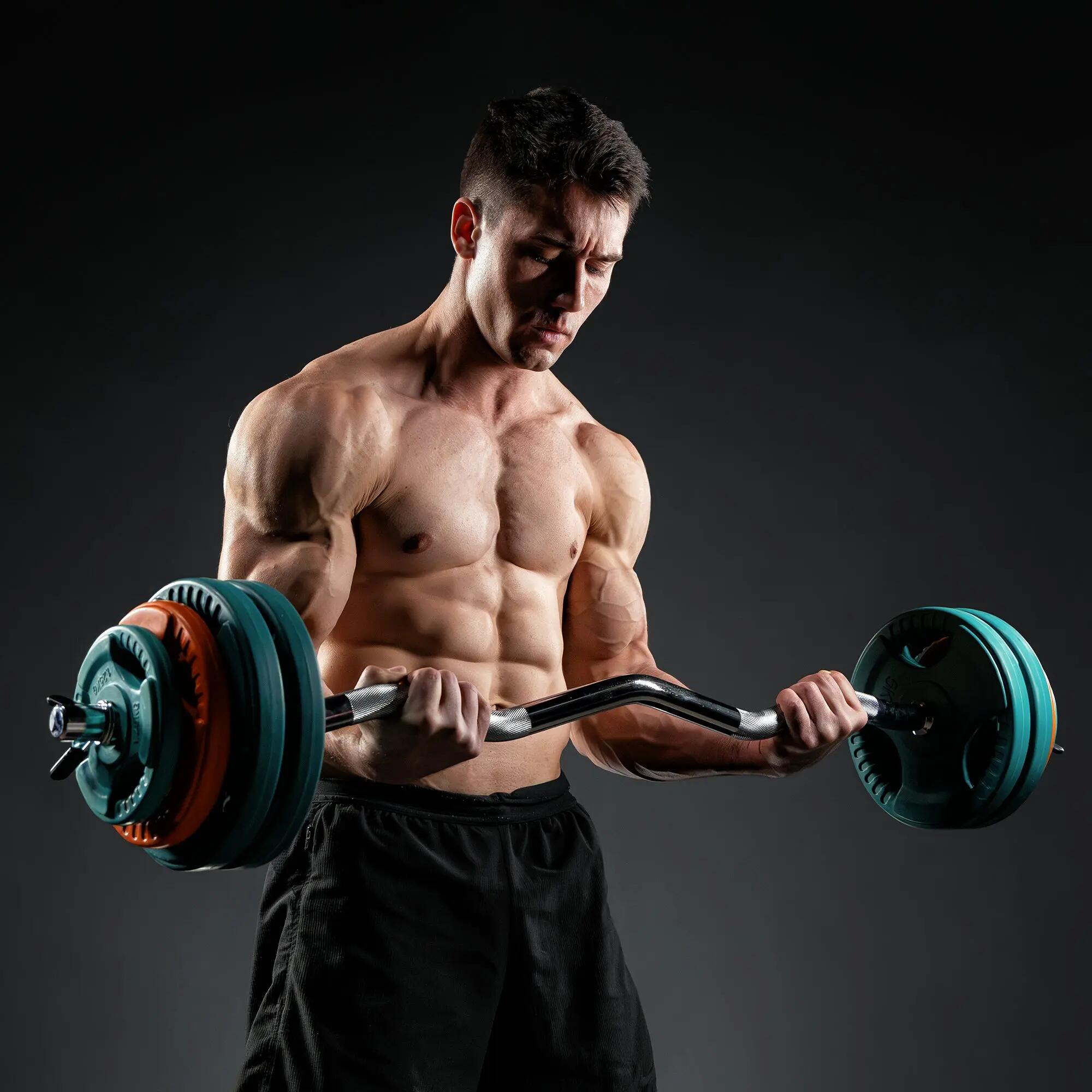 KIT 35KG AVEC POIDS EN CAOUTCHOUC GRIP ET BARRE CURL | DIAMETRE 30/31MM | MUSCUL 8/10