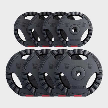 Lot de 8 disques de poids en plastique avec poignées - Poids total de 27,5 KG