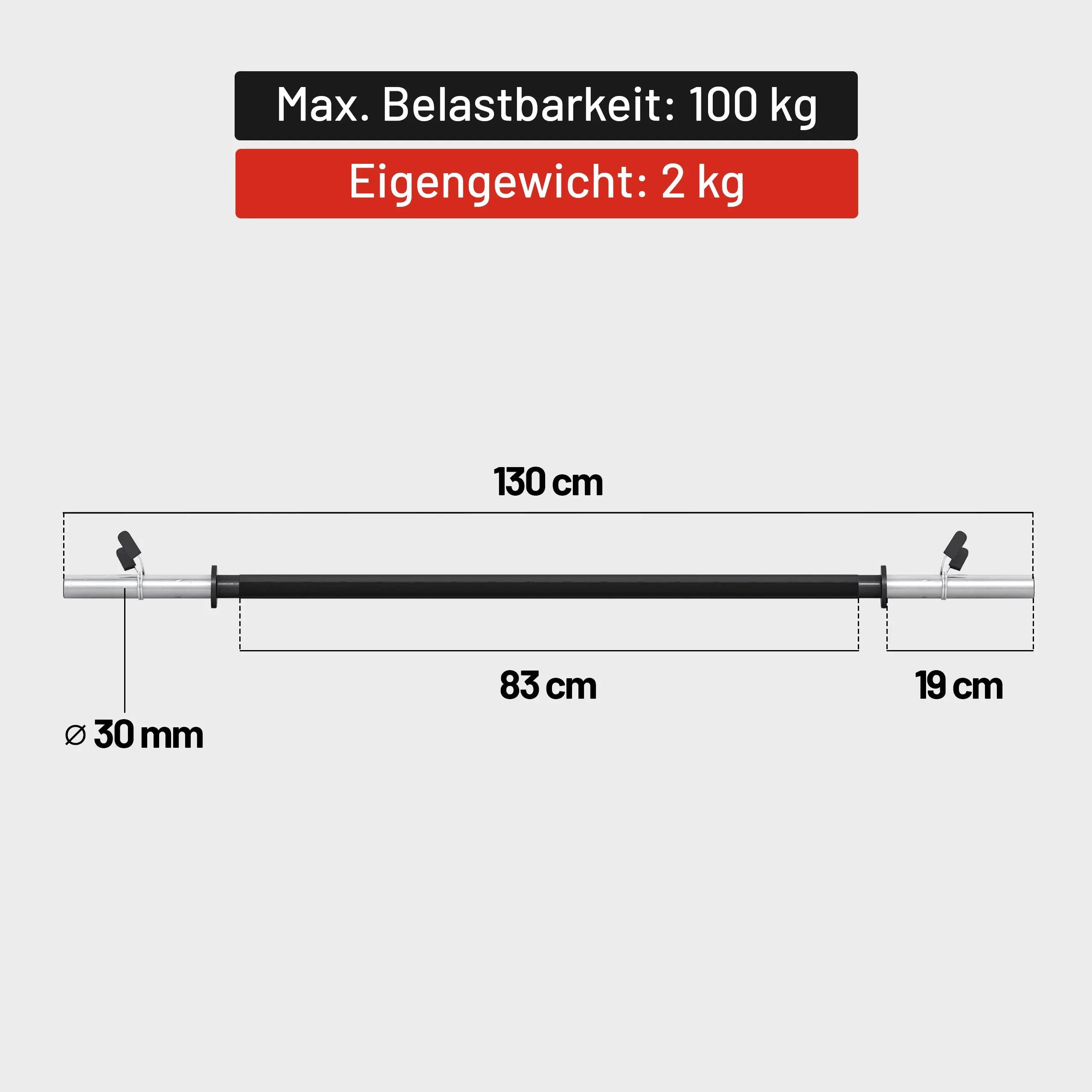 Aerobic Halterstang - Barbell - 130 cm - 30 mm - Incl. Veersluiting 6/9