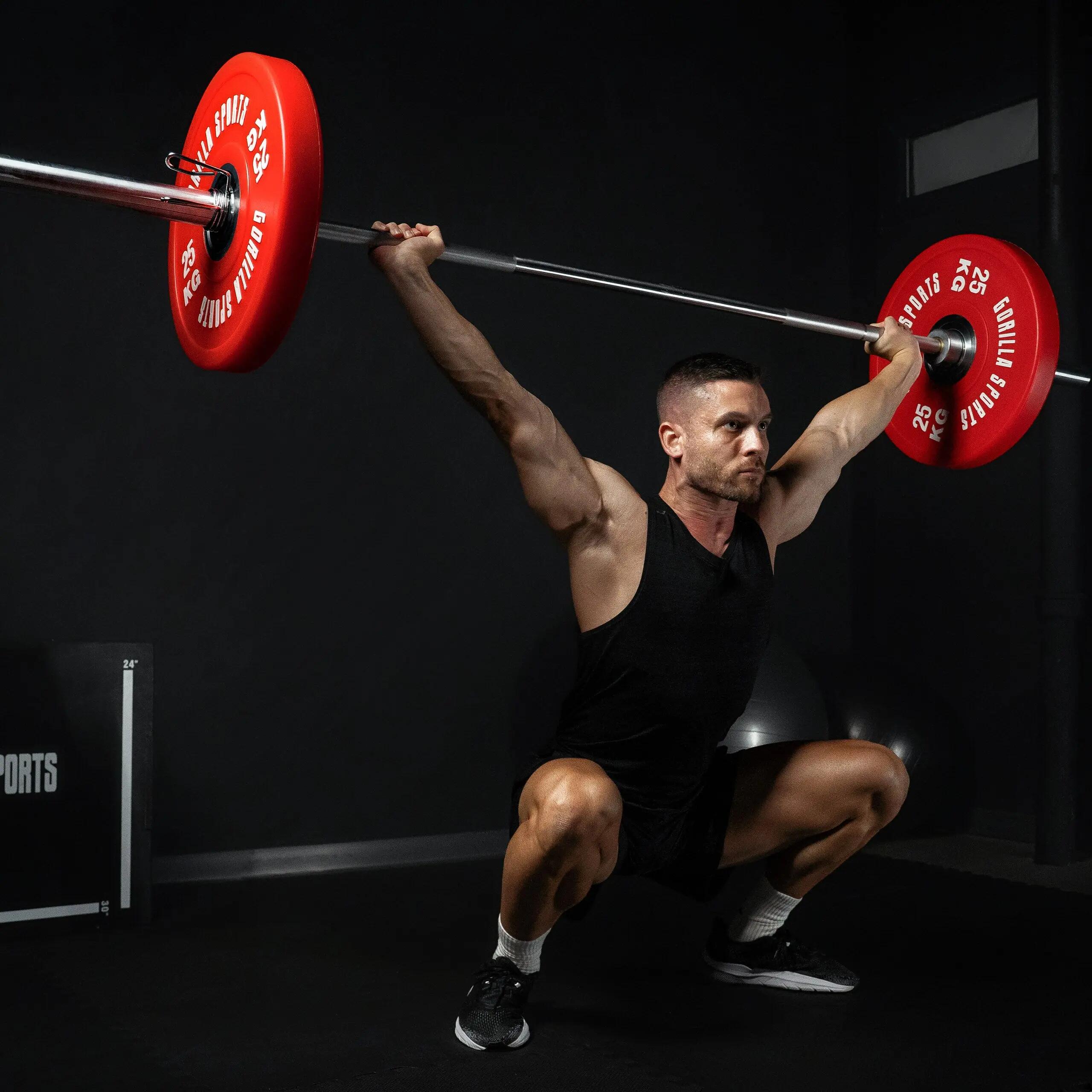 Barre longue olympique Gorilla Sports 218 cm acier chromé 19 kg 9/15