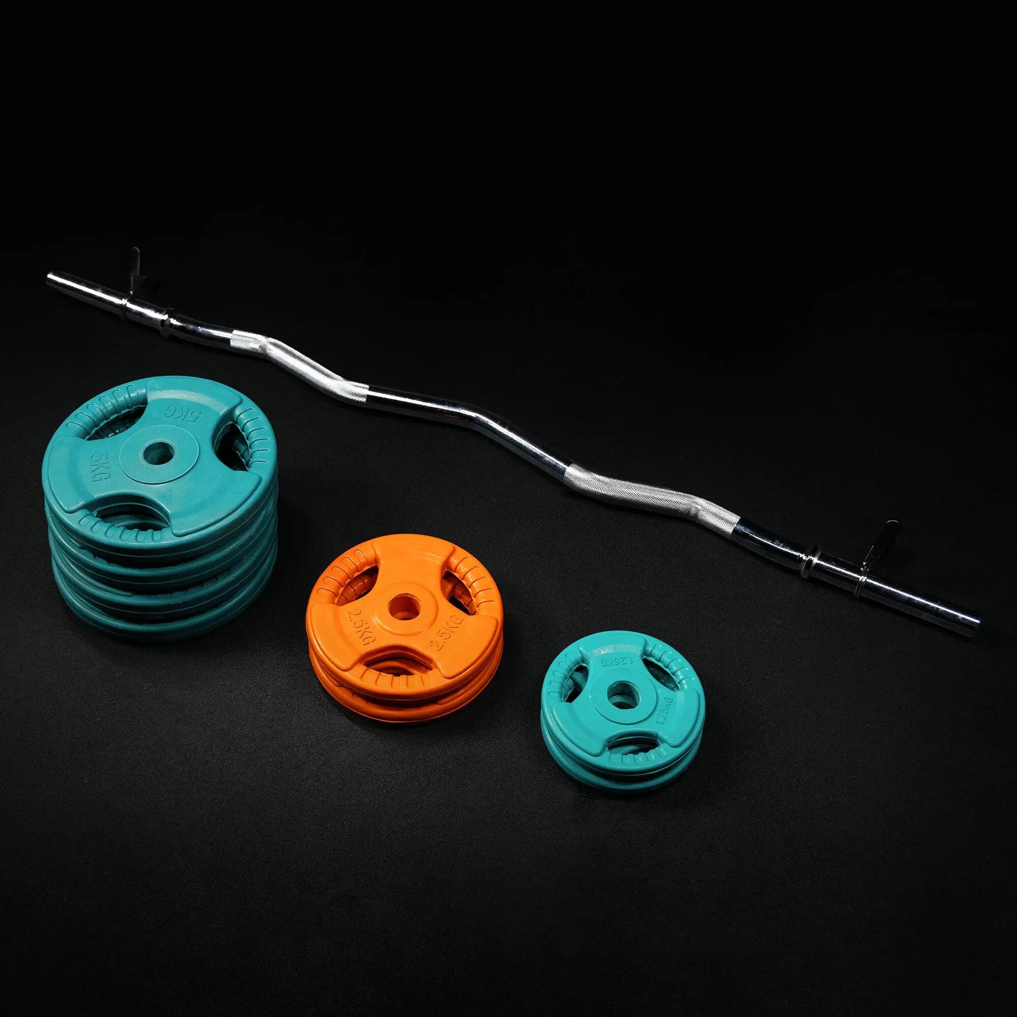 KIT 35KG AVEC POIDS EN CAOUTCHOUC GRIP ET BARRE CURL | DIAMETRE 30/31MM | MUSCUL 9/10