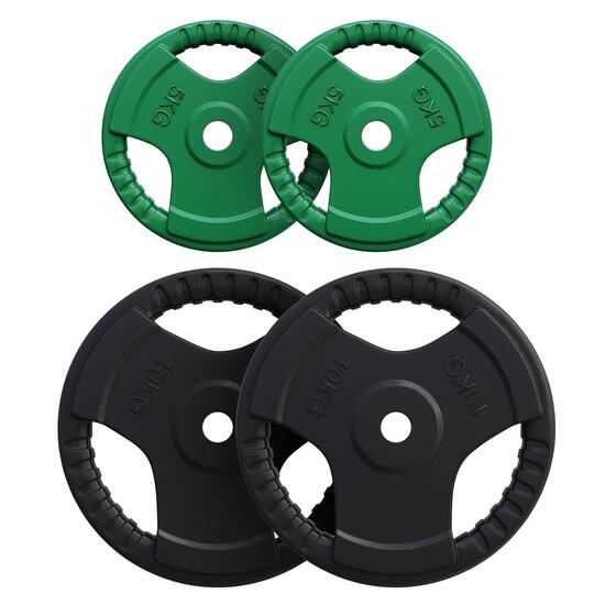 Disques caoutchouc Gorilla Sports 30 kg grip 31 mm 3 poignées