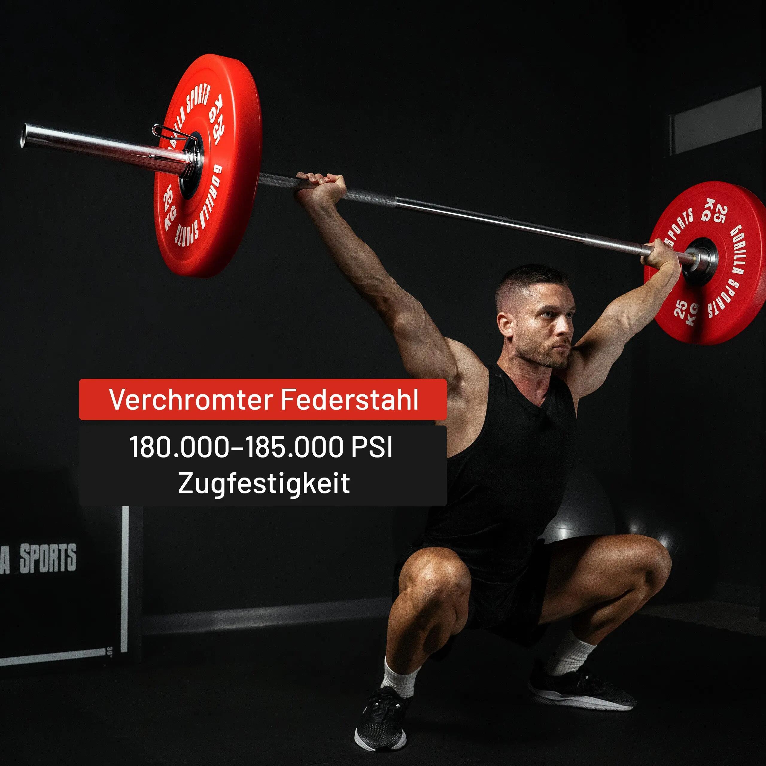 Barre longue olympique Gorilla Sports 218 cm acier chromé 19 kg 3/15