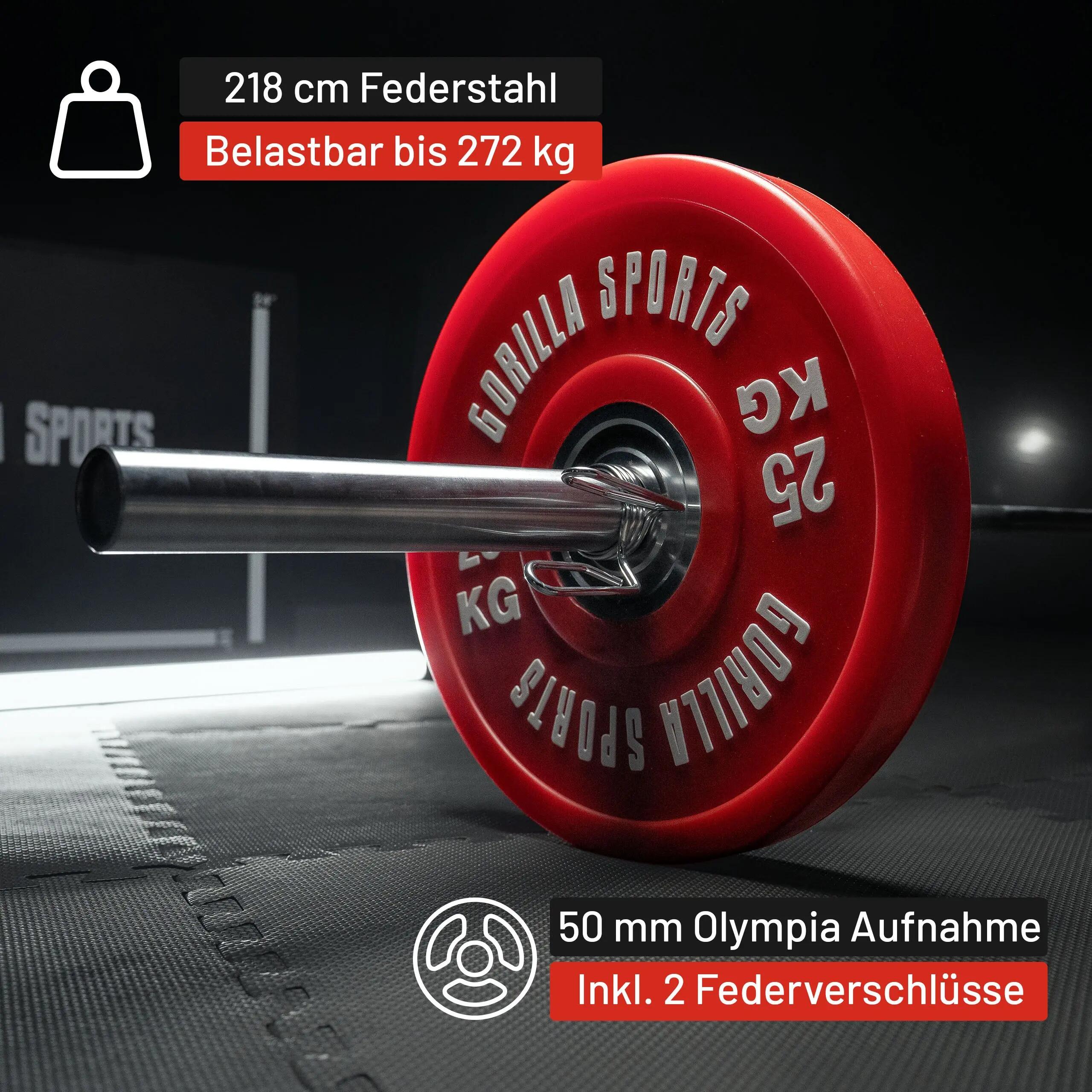 Barre longue olympique Gorilla Sports 218 cm acier chromé 19 kg 2/15