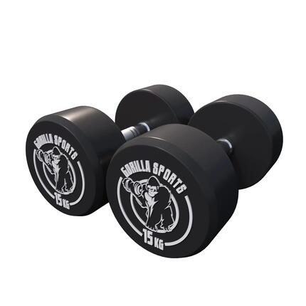 Haltère rond Gorilla Sports en fonte 2,5–40 kg, revêtement caoutchouc